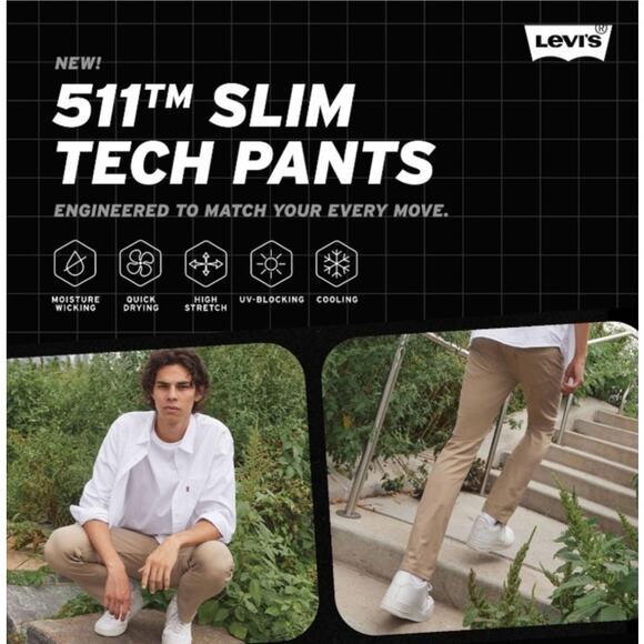 Levi Strauss Engineered for Movement 511 Slim Tech Pants Black sz 33X32 - Picture 13 of 13